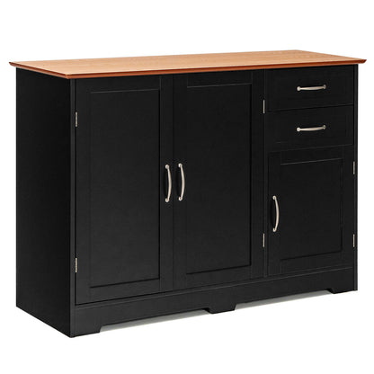 Modern Buffet Sideboard Cabinet with 2 Drawers and Adjustable Storage for Kitchen or Dining Room - Black