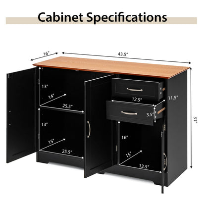 Modern Buffet Sideboard Cabinet with 2 Drawers and Adjustable Storage for Kitchen or Dining Room - Black