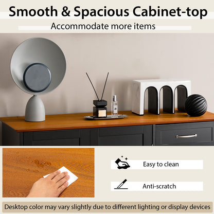 Modern Buffet Sideboard Cabinet with 2 Drawers and Adjustable Storage for Kitchen or Dining Room - Black