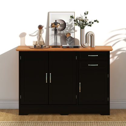 Modern Buffet Sideboard Cabinet with 2 Drawers and Adjustable Storage for Kitchen or Dining Room - Black