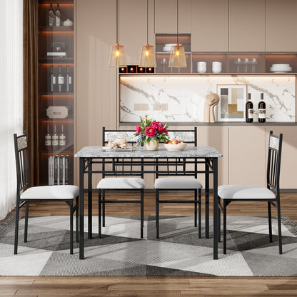 Elegant 5 Piece Faux Marble Dining Set with Solid Steel Frame and Upholstered Chairs