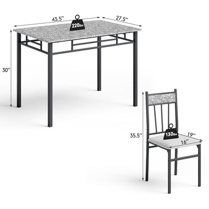 Elegant 5 Piece Faux Marble Dining Set with Solid Steel Frame and Upholstered Chairs