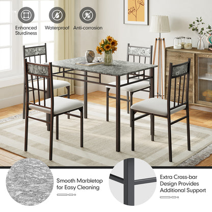 Elegant 5 Piece Faux Marble Dining Set with Solid Steel Frame and Upholstered Chairs