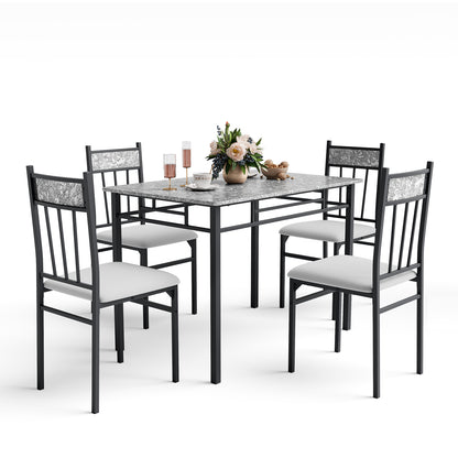 Elegant 5 Piece Faux Marble Dining Set with Solid Steel Frame and Upholstered Chairs