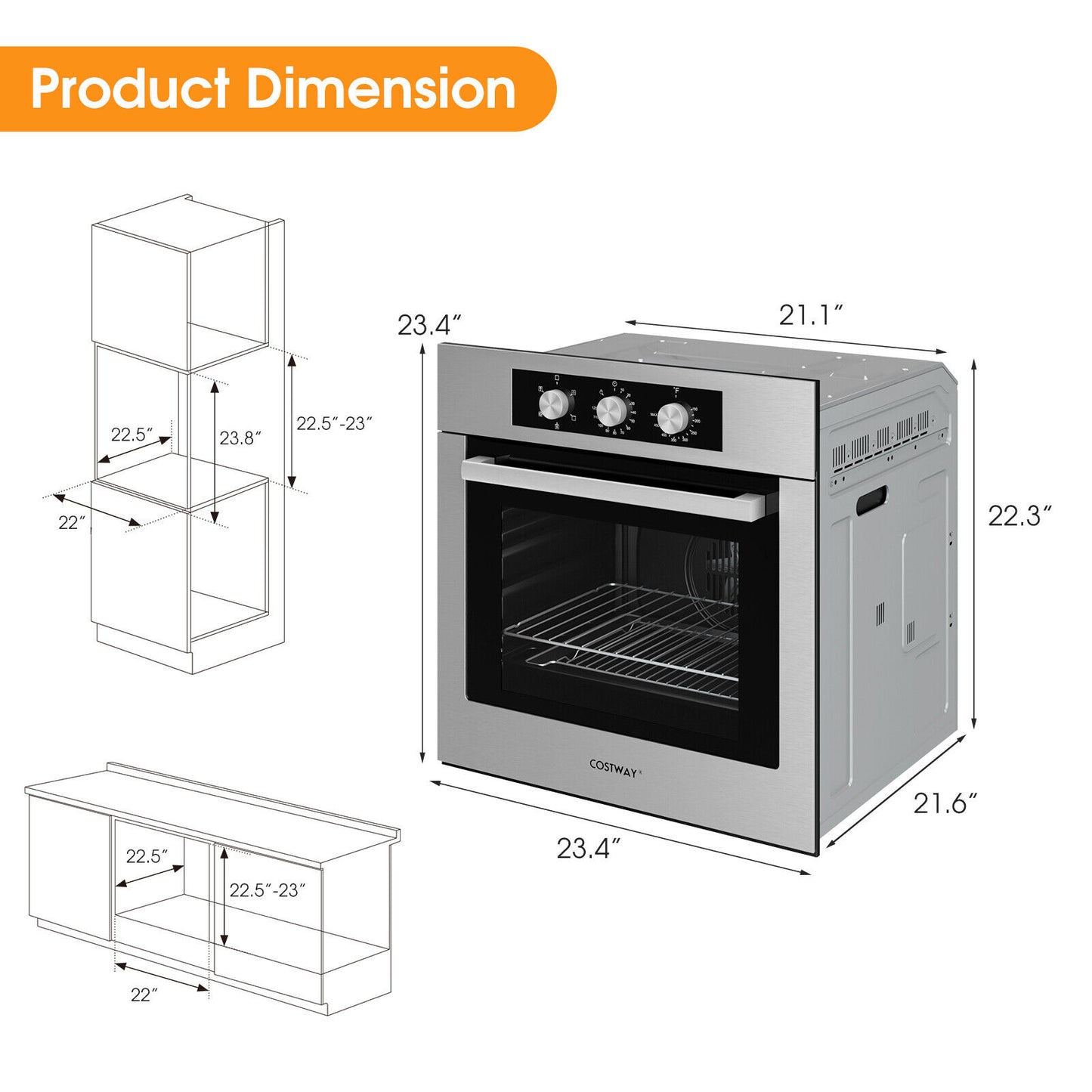 24 Inch 2.47 Cu. Ft. Single Wall Oven with 5 Cooking Functions