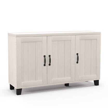 Modern Buffet Cabinet with 3 Doors Adjustable Shelves and Anti Tipping Safety Design - White Wash