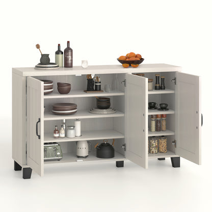 Modern Buffet Cabinet with 3 Doors Adjustable Shelves and Anti Tipping Safety Design - White Wash
