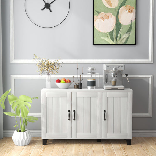 Modern Buffet Cabinet with 3 Doors Adjustable Shelves and Anti Tipping Safety Design - White Wash