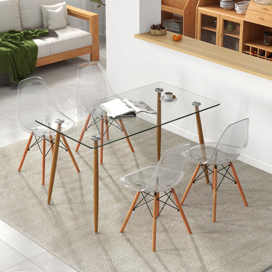 5 Piece Modern Glass Dining Table Set with 51 Inch Rectangular Table and Transparent Chairs