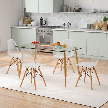 5 Piece Modern Glass Dining Table Set with 51 Inch Rectangular Table and Transparent Chairs