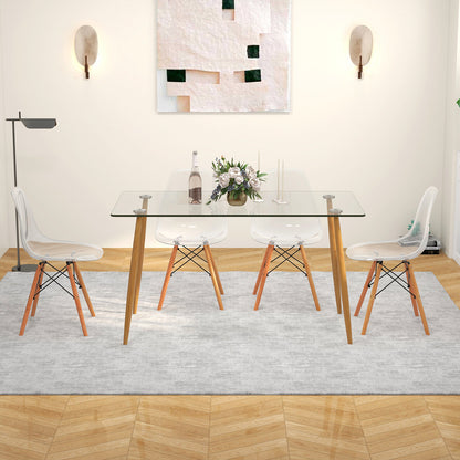 5 Piece Modern Glass Dining Table Set with 51 Inch Rectangular Table and Transparent Chairs