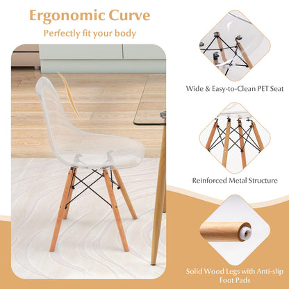 5 Piece Modern Glass Dining Table Set with 51 Inch Rectangular Table and Transparent Chairs