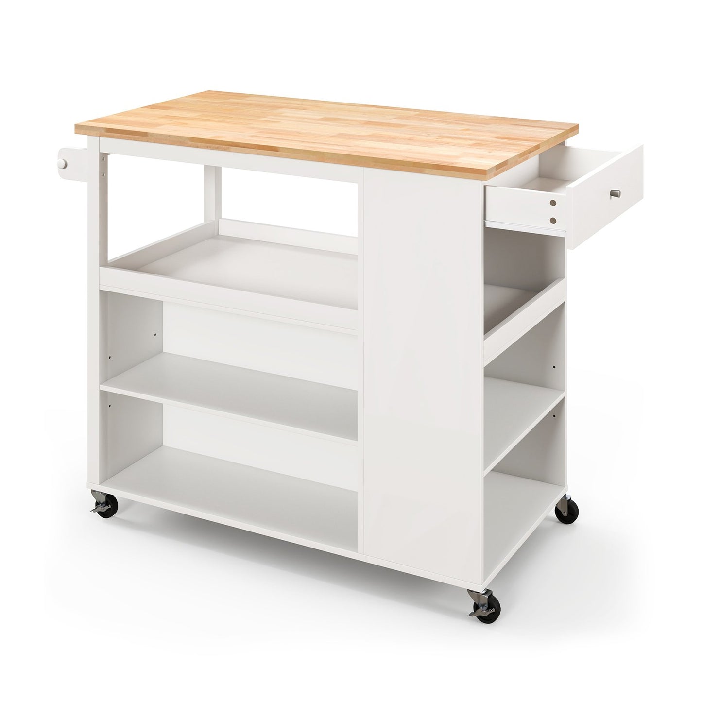 Mobile Kitchen Island Cart with Storage Drawer and Open Shelves on Wheels
