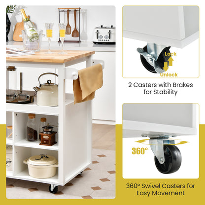 Mobile Kitchen Island Cart with Storage Drawer and Open Shelves on Wheels