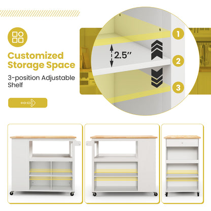 Mobile Kitchen Island Cart with Storage Drawer and Open Shelves on Wheels