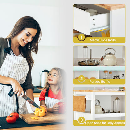 Mobile Kitchen Island Cart with Storage Drawer and Open Shelves on Wheels