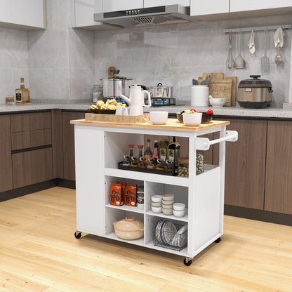 Mobile Kitchen Island Cart with Storage Drawer and Open Shelves on Wheels
