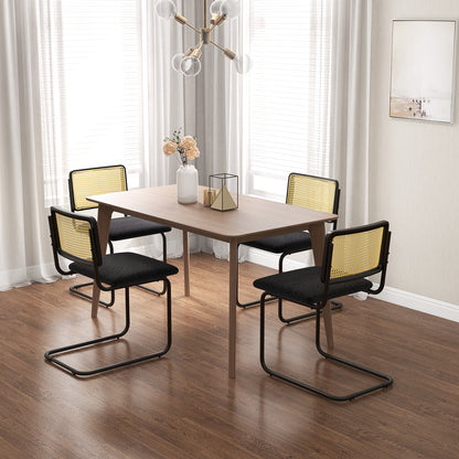 Mid-Century Modern Dining Chairs Set of 2 with Cantilever Frame and Rattan Backrest