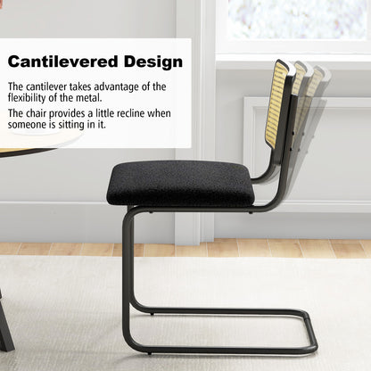 Mid-Century Modern Dining Chairs Set of 2 with Cantilever Frame and Rattan Backrest