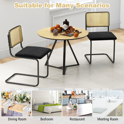 Mid-Century Modern Dining Chairs Set of 2 with Cantilever Frame and Rattan Backrest