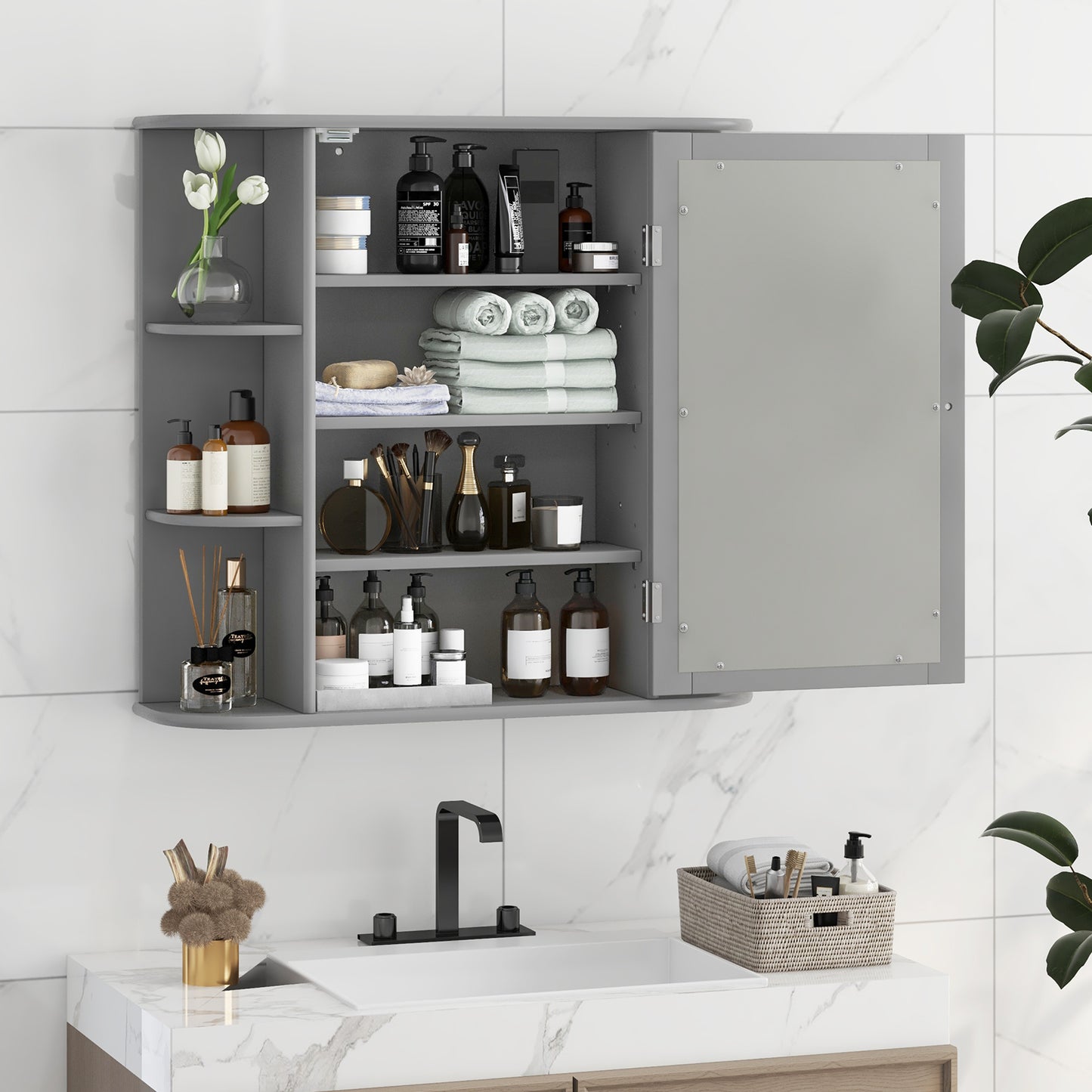 Wall-Mounted Bathroom Cabinet with Mirror, Adjustable Shelves & Ample Storage