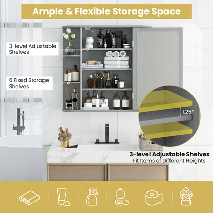 Wall-Mounted Bathroom Cabinet with Mirror, Adjustable Shelves & Ample Storage