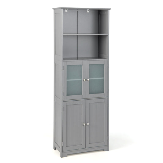 64” Tall Freestanding Storage Cabinet with 6 Tier Shelving & Adjustable Compartments