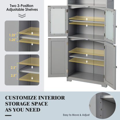 64” Tall Freestanding Storage Cabinet with 6 Tier Shelving & Adjustable Compartments