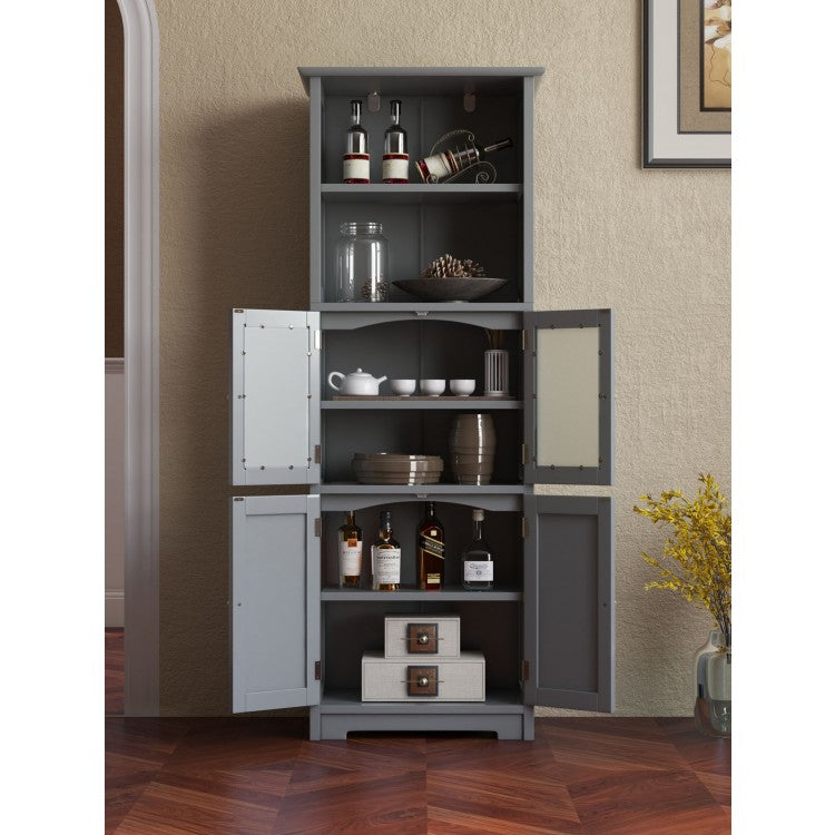 64” Tall Freestanding Storage Cabinet with 6 Tier Shelving & Adjustable Compartments