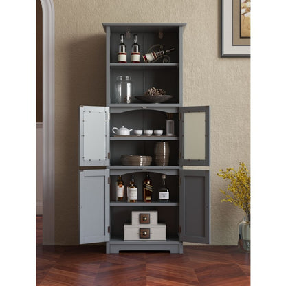 64” Tall Freestanding Storage Cabinet with 6 Tier Shelving & Adjustable Compartments
