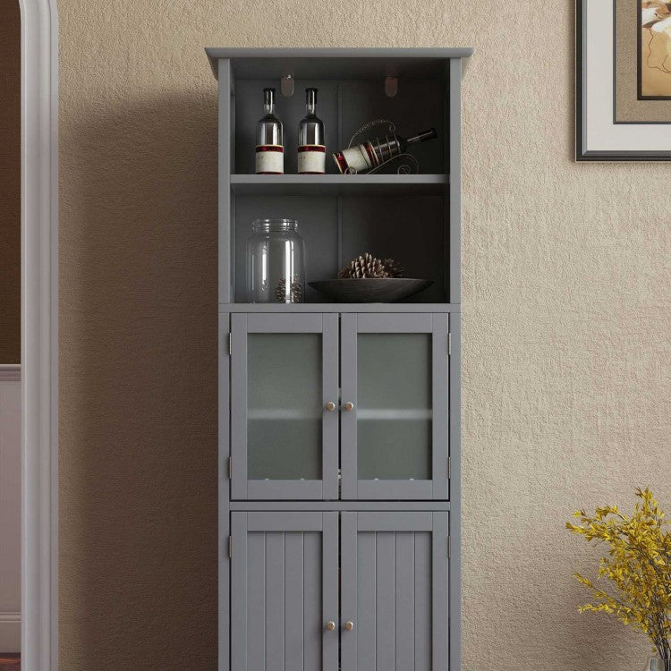 64” Tall Freestanding Storage Cabinet with 6 Tier Shelving & Adjustable Compartments