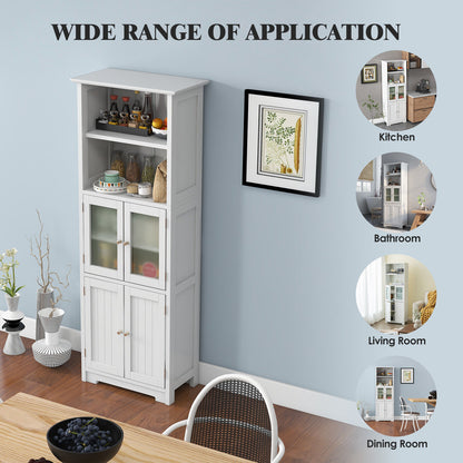 64” Tall Freestanding Storage Cabinet with 6 Tier Shelving & Adjustable Compartments