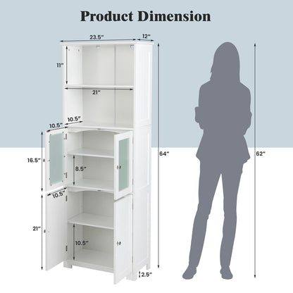 64” Tall Freestanding Storage Cabinet with 6 Tier Shelving & Adjustable Compartments