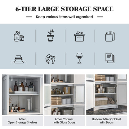 64” Tall Freestanding Storage Cabinet with 6 Tier Shelving & Adjustable Compartments
