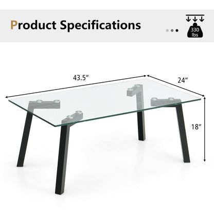 Tempered Glass Top Coffee Table with Stylish Black Metal Base