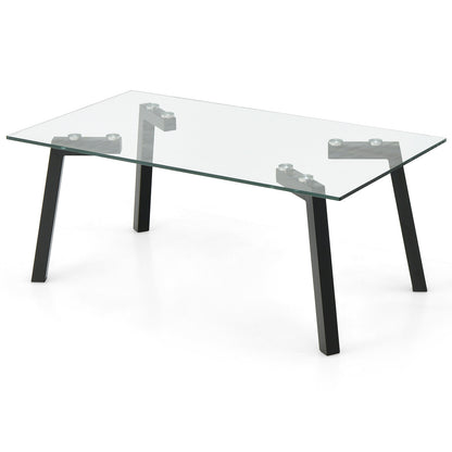 Tempered Glass Top Coffee Table with Stylish Black Metal Base