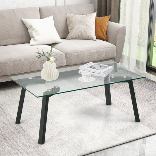 Tempered Glass Top Coffee Table with Stylish Black Metal Base
