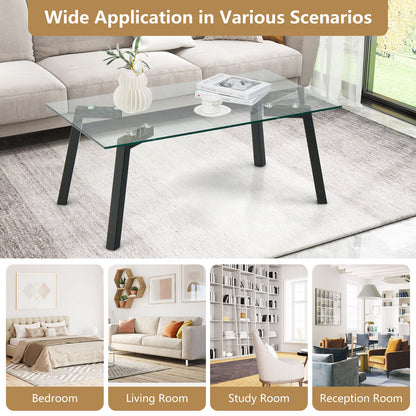 Tempered Glass Top Coffee Table with Stylish Black Metal Base