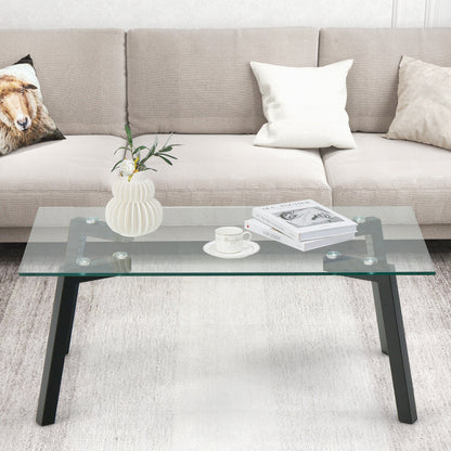 Tempered Glass Top Coffee Table with Stylish Black Metal Base