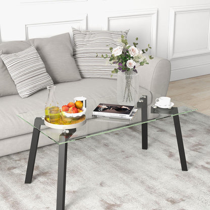 Tempered Glass Top Coffee Table with Stylish Black Metal Base