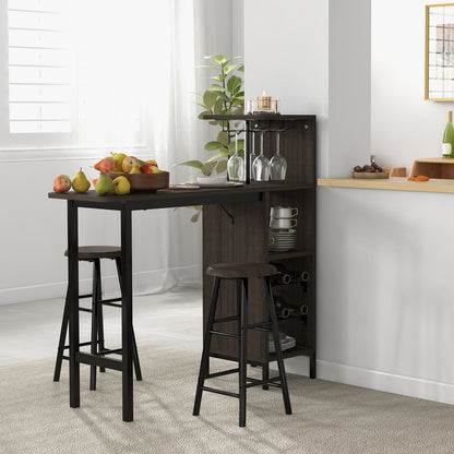 3 Piece Bar Table Set with 2 Chairs and 6 Bottle Wine Storage Rack