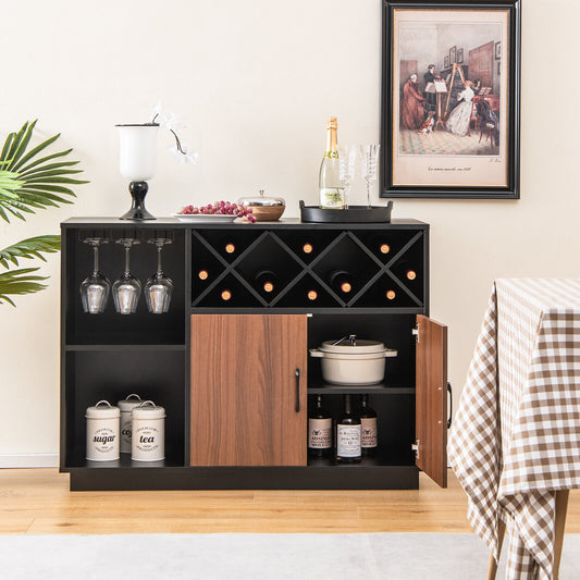 Industrial Style Sideboard Cabinet with Removable Wine Rack and Glass Holder Storage