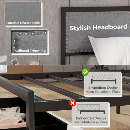 LED Light Bed Frame with Storage Drawer and Metal Slats - Twin Size