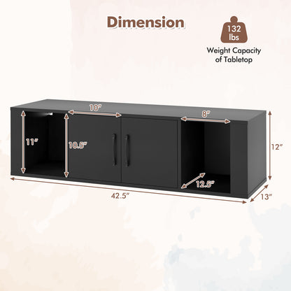 Modern Wall Mounted Storage Hutch with Dual Doors and Open Compartments - Black