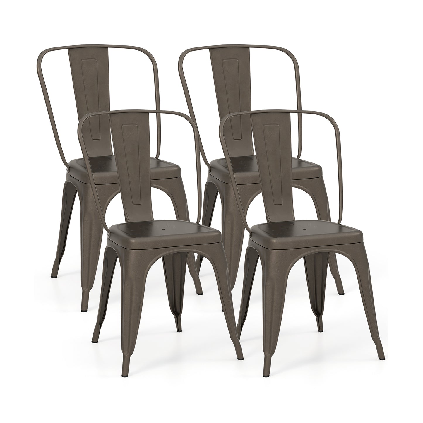 Set of 4 Stackable Metal Dining Chairs with Ergonomic Backrest - Gunmetal