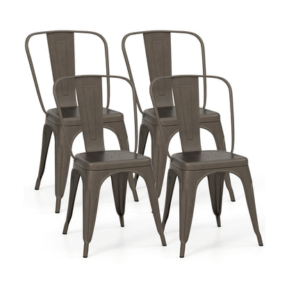 Set of 4 Stackable Metal Dining Chairs with Ergonomic Backrest - Gunmetal