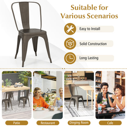Set of 4 Stackable Metal Dining Chairs with Ergonomic Backrest - Gunmetal
