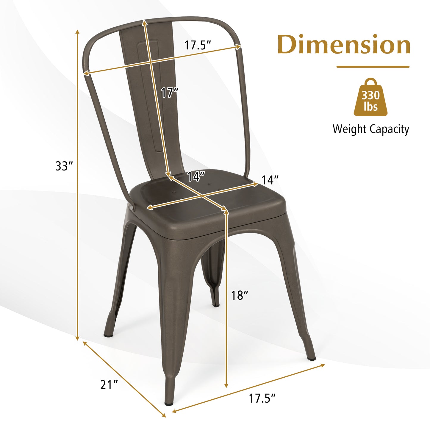 Set of 4 Stackable Metal Dining Chairs with Ergonomic Backrest - Gunmetal