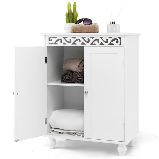 Freestanding Bathroom Storage Cabinet with Adjustable Shelf & Wood Legs