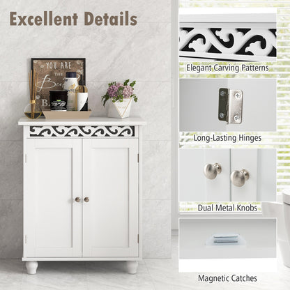Freestanding Bathroom Storage Cabinet with Adjustable Shelf & Wood Legs